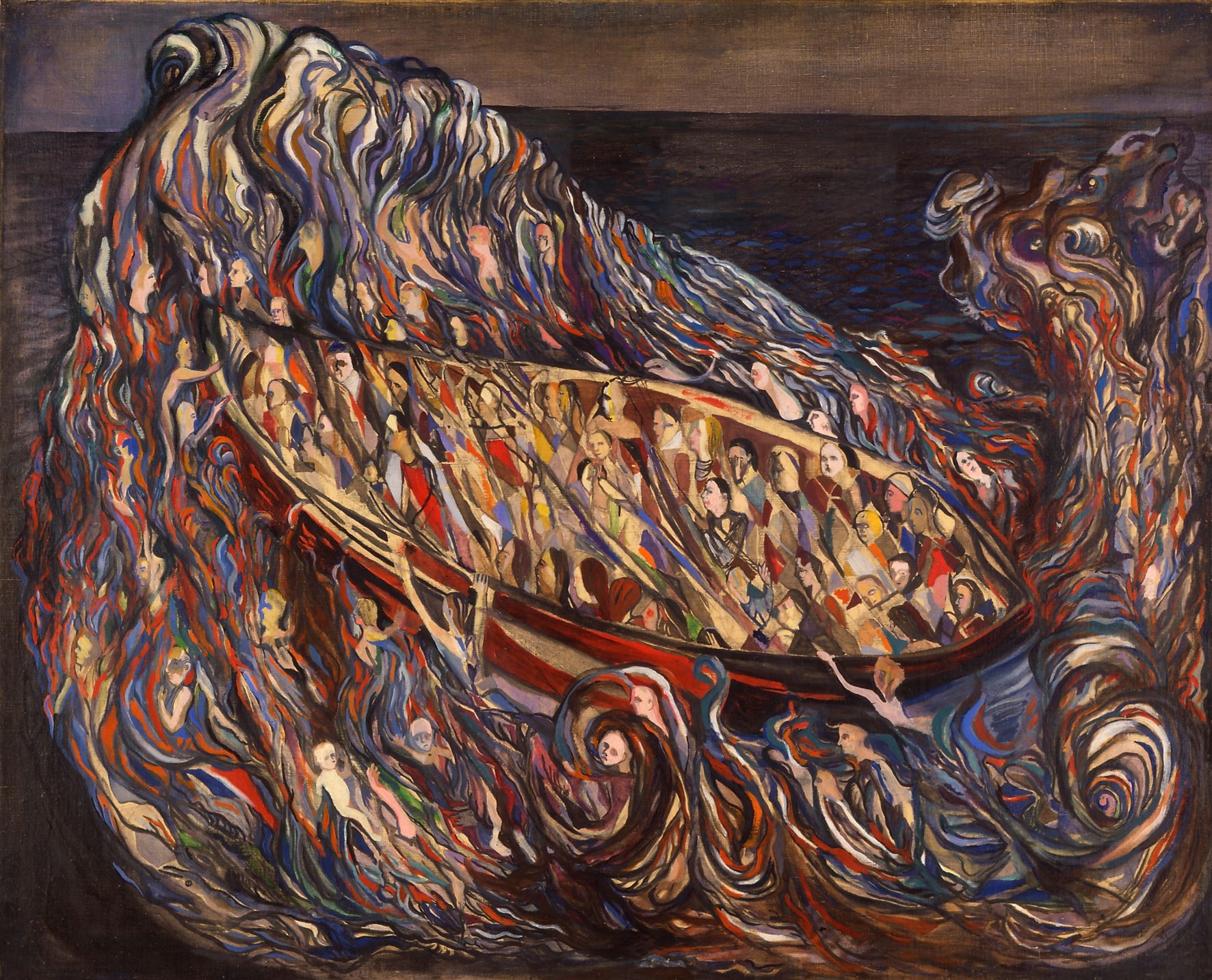 Maria Helena Vieira da SilvaHistória trágico marítima ou Naufrage (Historia trágico-marítima o Naufragio), 1944 Óleo sobre lienzo 81,5 x 100 cm CAM – Centro de Arte Moderna Gulbenkian, Lisboa © María Helena Vieira da Silva, VEGAP, Bilbao 2025